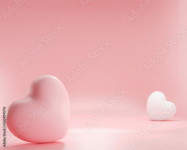 Fototapeta 3d rendering. Pink and white heart balloon on pink color background. Design for valentine day design