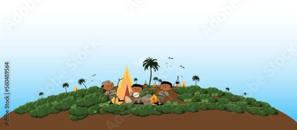 Fototapeta Scout's character has fun with music 