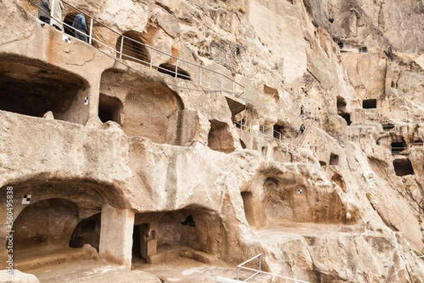 Fototapeta Close-up view of Vardzia caves. Vardzia is a cave monastery site in southern Georgia, excavated from the slopes of the Erusheti Mountain on the left bank of the Kura River.