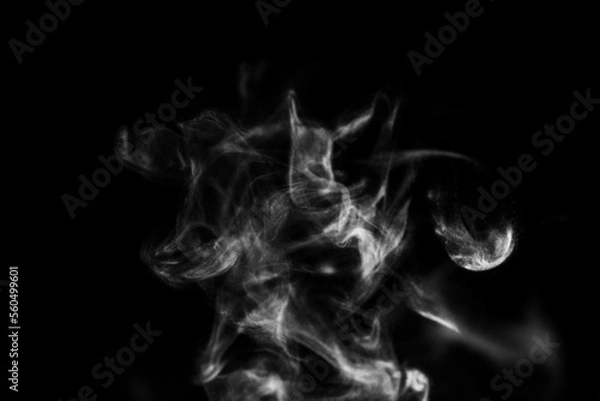 Fototapeta White steam smoke on solid black background with abstract blur motion wave swirl use as an overlay effect for vapor cigarette dry ice hot water and food soup