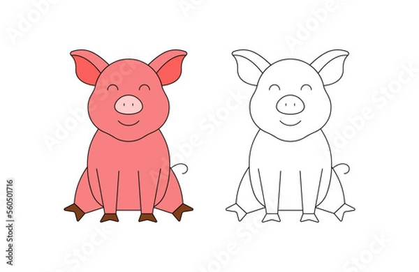 Obraz children's coloring illustration with pig vector template