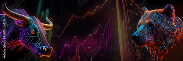 Obraz Abstract Crypto Bear i Bull stworzony z generatywną sztuczną inteligencją