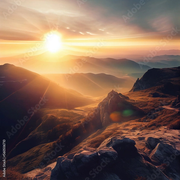 Fototapeta sunset in the mountains generative ai 