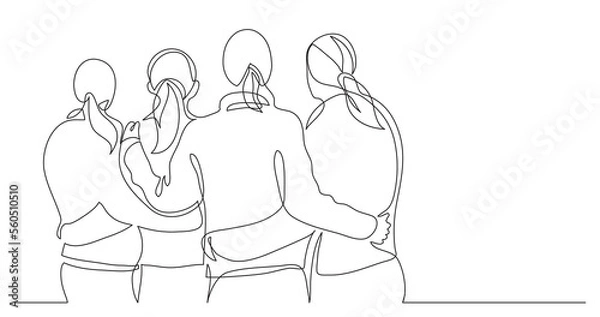 Obraz four female friends standing together watching sunset - PNG image with transparent background