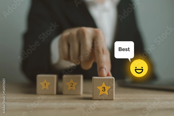 Obraz Businessman using thin line customer satisfaction rating.