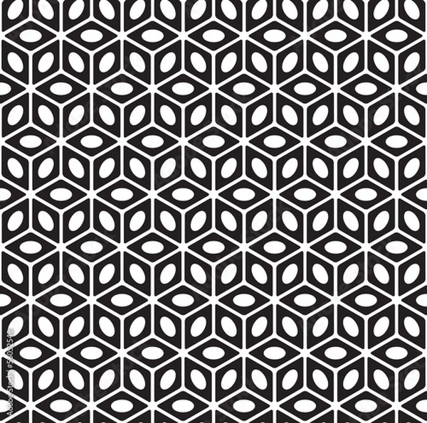 Fototapeta 3D Cubes and Ellipses Shape Abstract Vector Seamless Pattern.