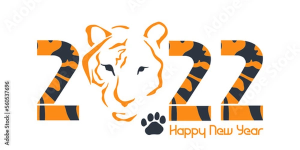 Fototapeta New 2022 year of the blue tiger. New Year card with a stylized image of a tiger according to the Eastern calendar