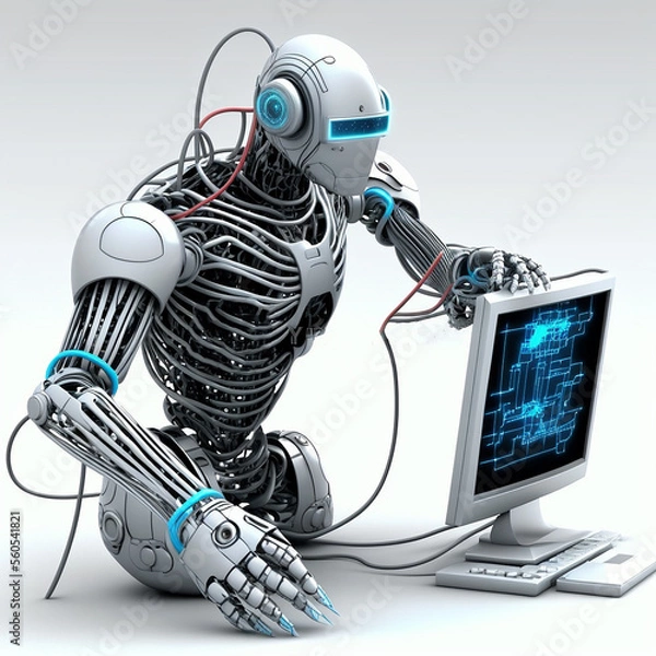 Fototapeta a robot replaces a person, the neural network automates and improves