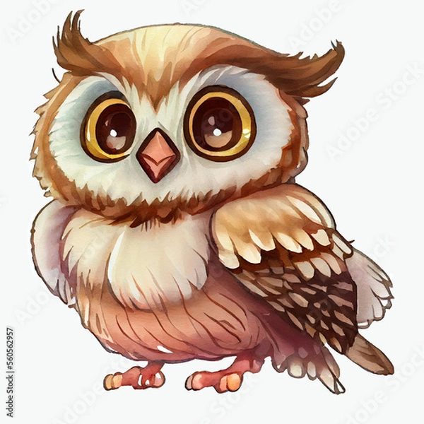 Obraz Back to school owl. Cute kawaii owl reading book. Kindergarten imagination, creativity.