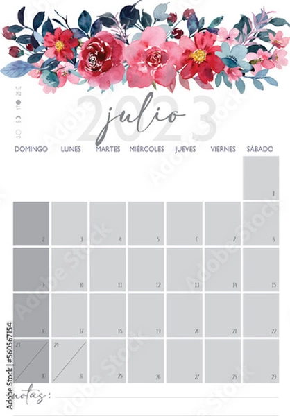 Obraz Calendario Planificador en Español A4 - 2023. Mes de Julio