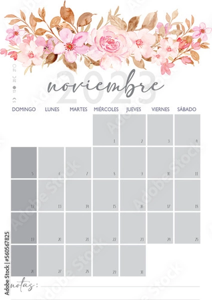 Obraz Calendario Planificador en Español A4 - 2023. Mes de Noviembre