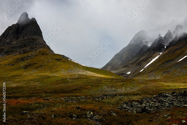 Fototapeta Nallo mountain massif on a moody rainy day in September, Lapland, Sweden