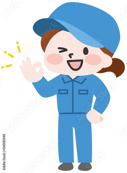 Fototapeta オッケーのポーズをする女性作業員