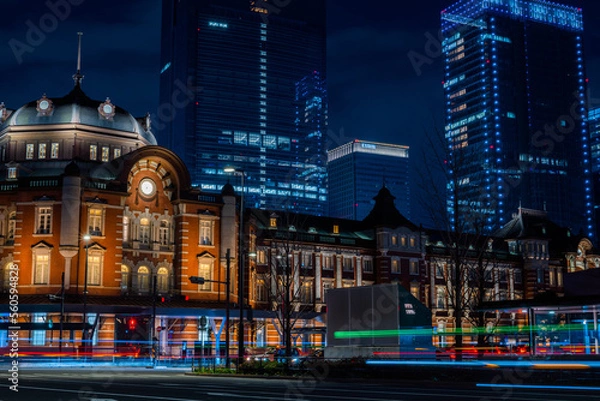 Obraz 東京駅とレーザービーム