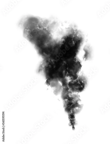 Fototapeta Abstract black puffs of smoke swirl overlay on transparent background pollution. Royalty high-quality free stock PNG image of abstract smoke overlays on white backgrounds. Black smoke swirls fragments