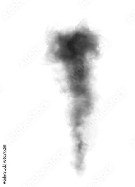 Fototapeta Abstract black puffs of smoke swirl overlay on transparent background pollution. Royalty high-quality free stock PNG image of abstract smoke overlays on white backgrounds. Black smoke swirls fragments