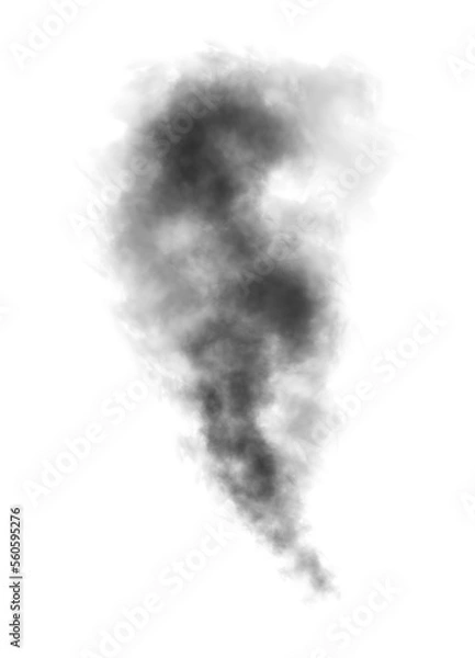 Fototapeta Abstract black puffs of smoke swirl overlay on transparent background pollution. Royalty high-quality free stock PNG image of abstract smoke overlays on white backgrounds. Black smoke swirls fragments