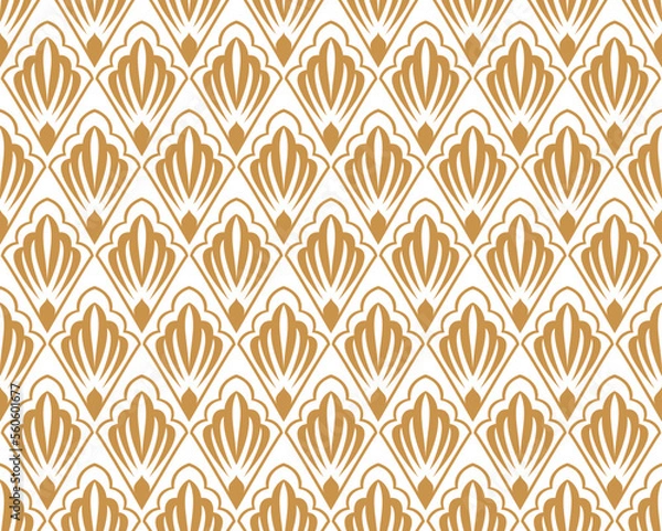 Obraz Flower geometric pattern. Seamless vector background. White and gold ornament. Ornament for fabric, wallpaper, packaging. Decorative print