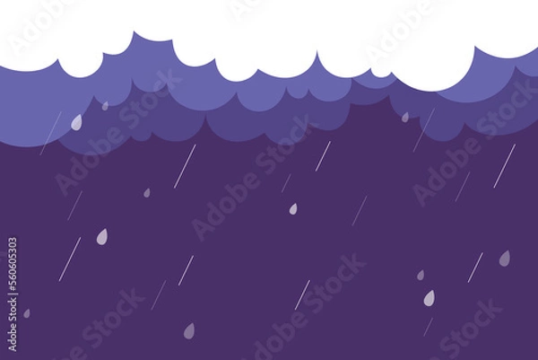 Fototapeta Dark clouds with Falling raindrops vector background