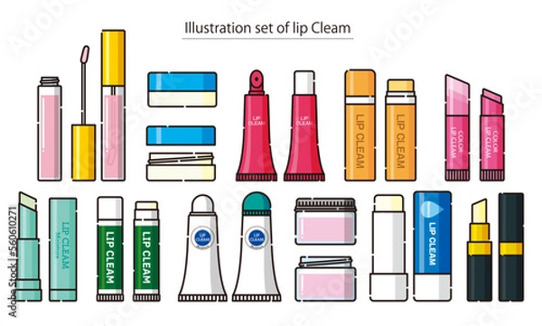 Fototapeta おしゃれで可愛いリップクリームのイラストセット