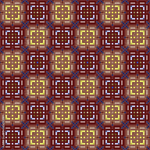Obraz Seamless, Vector Image of Interlocking Rectangular Shapes and Crosses Forming a Repeating Pattern in Cherry Yellow Tones. Can Be Used in Design and Textiles