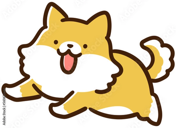 Obraz 元気よく走り回るかわいい柴犬のキャラクターの手書き風デフォルメイラスト