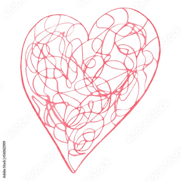 Fototapeta Red Heart Drawn by Colored Pencil. The Sign of World Heart Day. Symbol of Valentines Day. Heart Shape Isolated on Transparent Background.