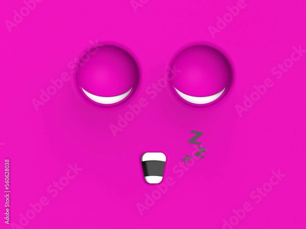 Fototapeta Pink face of sleeping cute character. Cute face. relaxation. sleep and rest. Horizontal image. 3d image. 3D rendering.