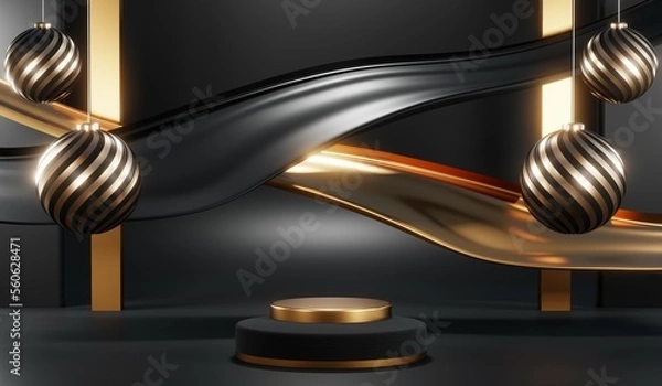 Fototapeta 3D rendering of black podium background for black friday product on podium