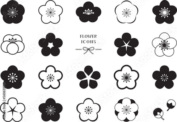 Fototapeta 梅の花 白黒アイコン / vector eps