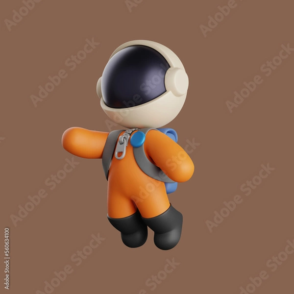 Obraz Illustration of a flying astronaut cartoon character. 3d render