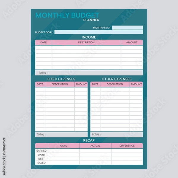 Fototapeta monthly budget planner made in business style on dark abstract background