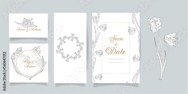 Fototapeta Set of cards and invitations with flowers. Spring flowers. Tulips