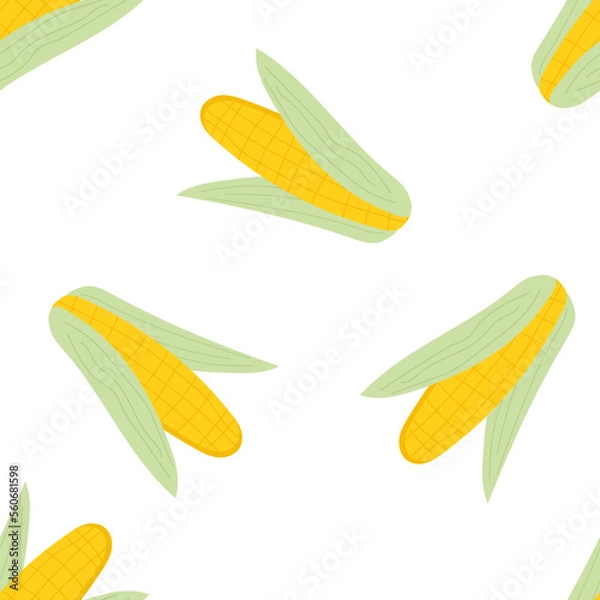 Fototapeta Seamless pattern with yellow corn on a white background. Square composition. Vector background.