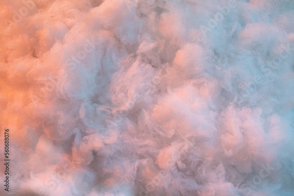Obraz Realistic pink fluffy clouds. Cloudy sky background for your design. Мade by hand from cotton