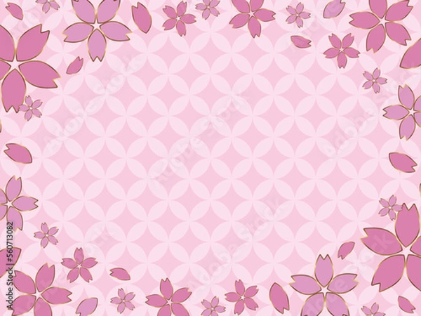 Fototapeta 金縁の桜が舞う七宝柄背景　横位置　ピンク