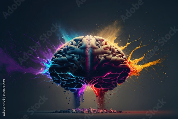Fototapeta Creativity concept with a brain exploding in colors. Mind blown concept. Generative AI