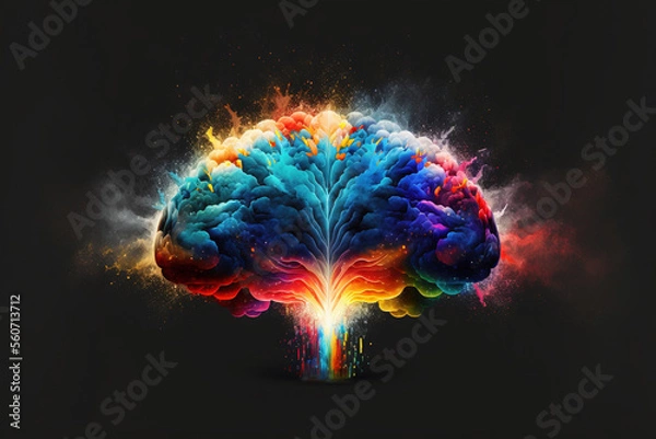 Obraz Creativity concept with a brain exploding in colors. Mind blown concept. Generative AI