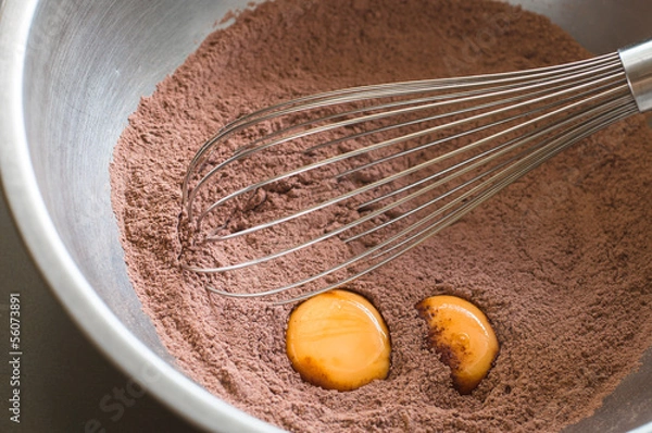 Fototapeta Chocolate cake flour preparation.