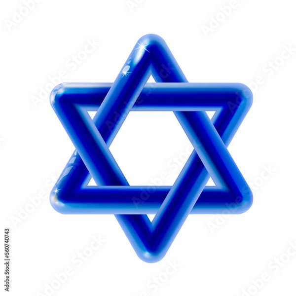 Fototapeta Sacred symbol star of david, icon 3d blue rounded plastic glossy realistic. Design Shield of david. Shiny Magen illustration, way concept. Modern decor. png