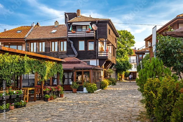 Obraz A street with old buildings in Nessebar, Bulgaria 