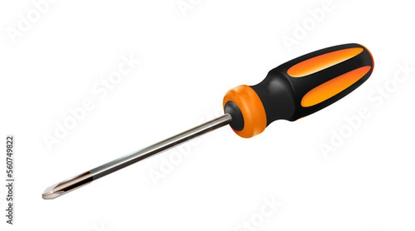 Fototapeta Orange professional realistic screwdriver with a plastic handle. isometric 3d construction tool isolated. Cruciform for repair and construction. Png