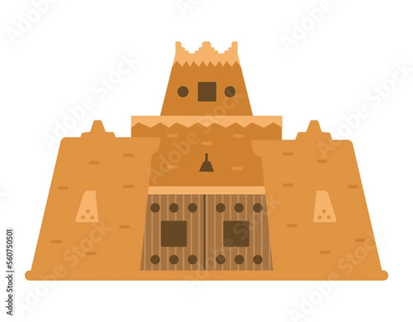 Fototapeta Arabian castle wall with gates and towers. Middle east architecture element. Ancient gates. Flat vector illustration isolated on white.