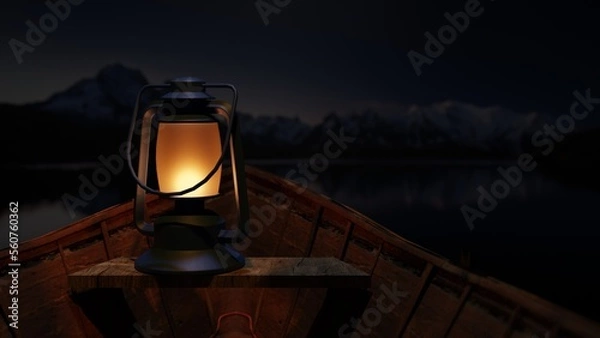 Fototapeta lantern in the boat at night 3d illustration design