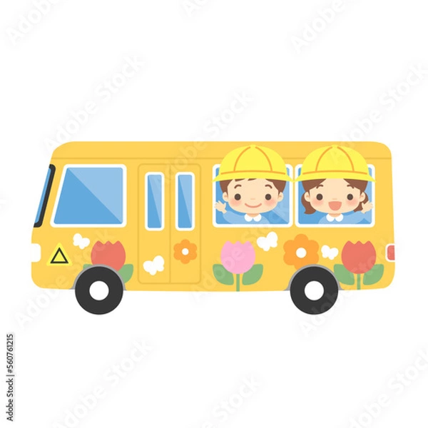 Obraz 幼稚園バスに乗った男の子と女の子
