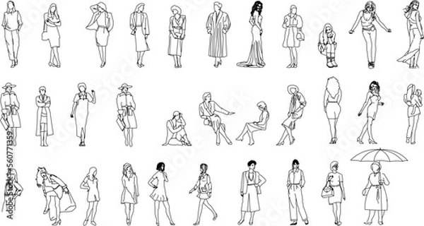 Fototapeta set of collection of vector sketch designs detailed illustrations of people doing activities