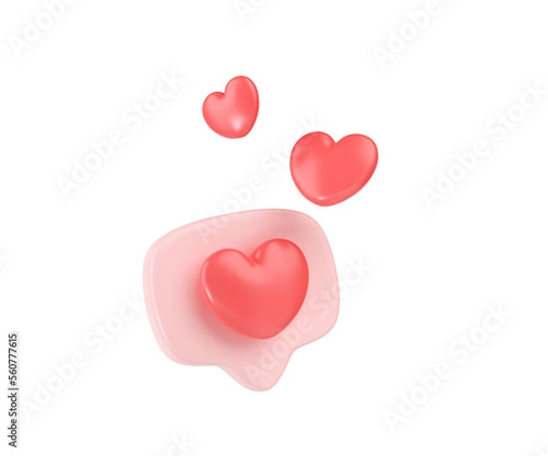 Fototapeta 3d social media love heart bubble render - message red heart for ig blog, chat and network speech on mobile phone
