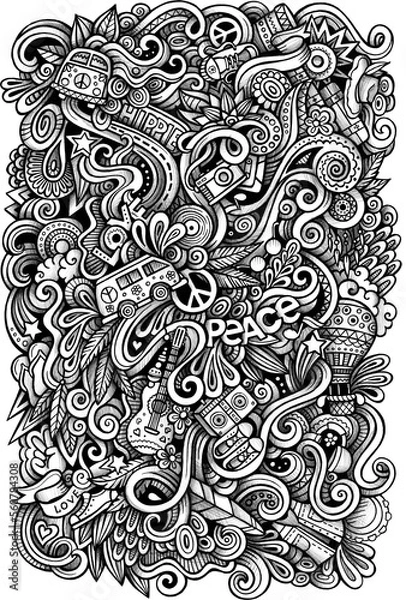 Fototapeta Hippie doodle graphic hand-drawn illustration