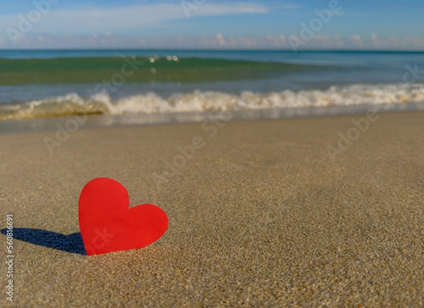 Fototapeta Heart on the beach. Valentine's Day. soft focus