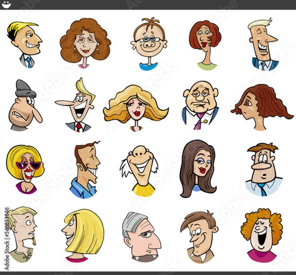 Fototapeta cartoon people characters faces expressions set